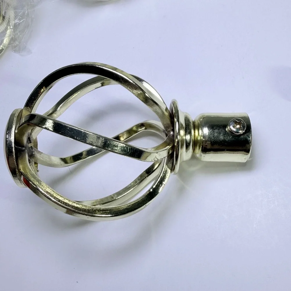 Gold Cage Curtain Rod Finials and Brackets Set of 6 Twisted Sphere Hardware
